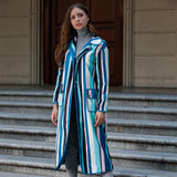 Colorful striped long sleeve wool coat