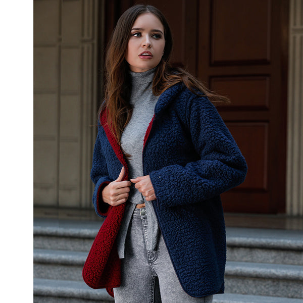 Wool velvet hooded fleece Coat