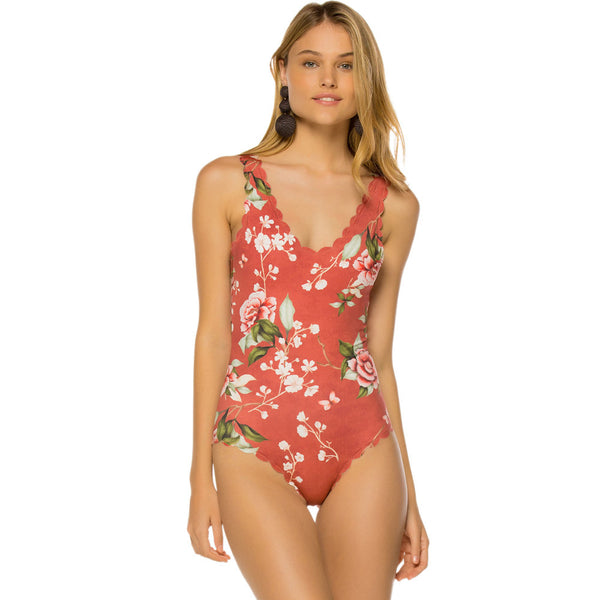 Women's new small fresh printed one-piece swimsuit