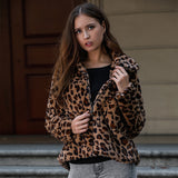 Women Sexy Leopard Printed Zipper Faux Fur Coats 