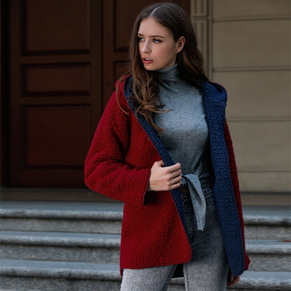 Wool velvet hooded fleece Coat