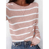 Autumn Striped Round Neck Long Sleeve T-Shirt