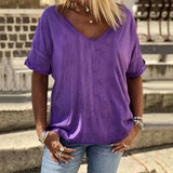 Plus Size V Neck Solid Color Daily Blouse