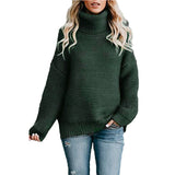 Solid High Collar Long Sleeve Pullover Knitted Sweater