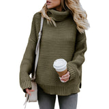 Solid High Collar Long Sleeve Pullover Knitted Sweater