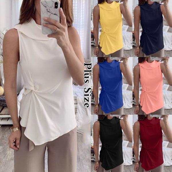 Women Summer Solid Color Irregular Hen Slim Fit  Blouse