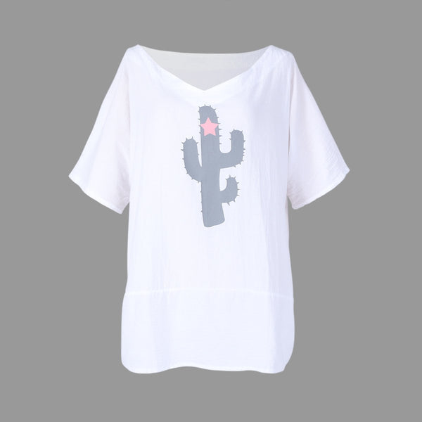 Summer Plus Size Cactus Printed T-Shirt