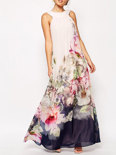 Sleeveless Floral Elegant Chiffon Maxi Dress