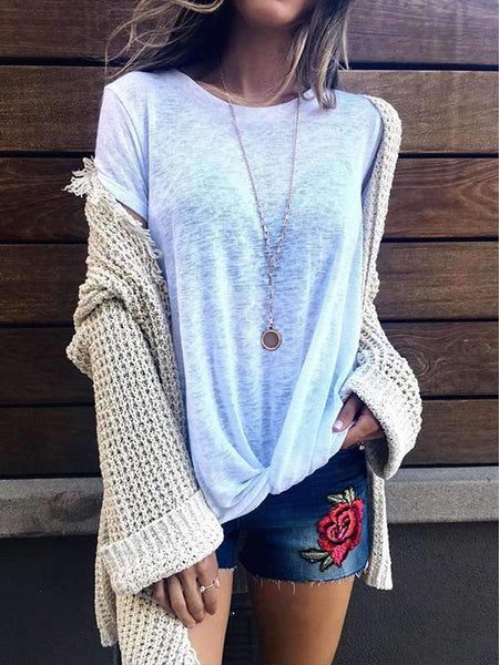 Fashion Round Neck Short Sleeves Irregular Crossed T-shirts