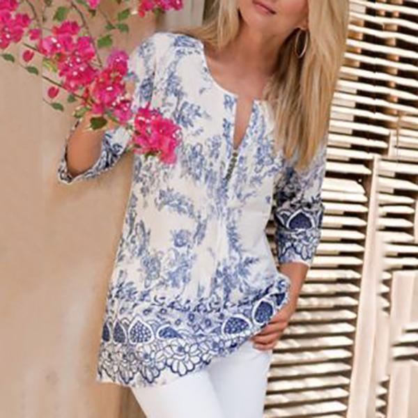 Vacation Bohemian Printed 1/2 Sleeve Blouse