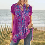 Bohemian Embroidery V Neck Loose Blouse