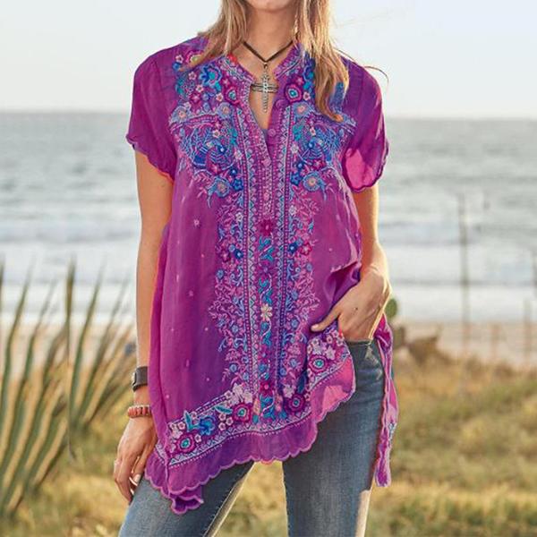 Bohemian Embroidery V Neck Loose Blouse