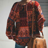 Bohemian V Neck Long Sleeve Blouse