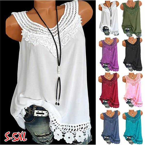 Lace Sleeveless Solid Color Vest