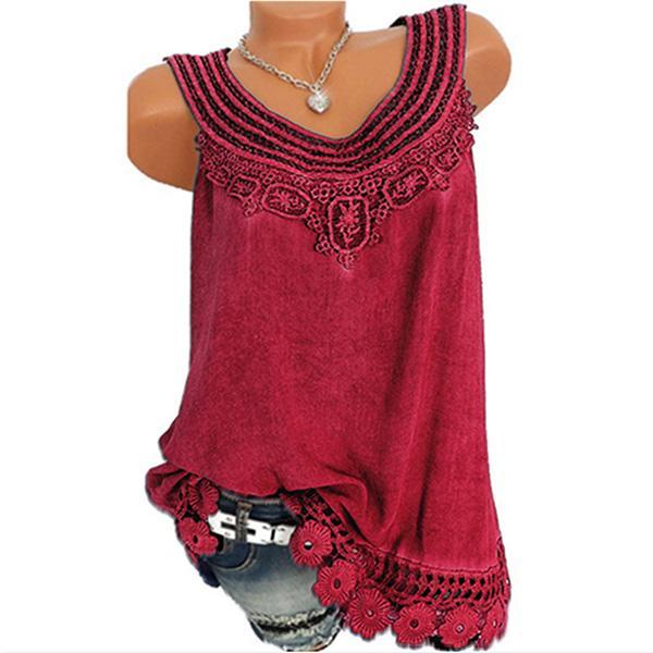 Lace Sleeveless Solid Color Vest