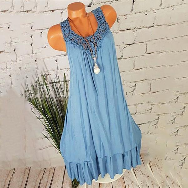 Casual Hollow-out Double-layer Solid Color Dresses