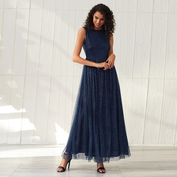 New Fashion Elegant Sleeveless Shiny Maxi Dresses