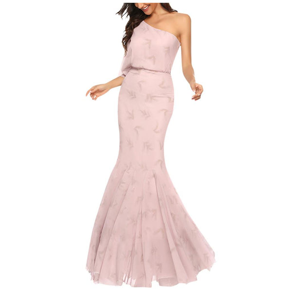 Women Sexy One Shoulder Lace High-waist Party Maxi Dress