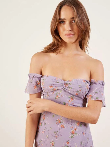 Women Slash Neck Off Shoulder Flower Print Sexy Maxi Dress 