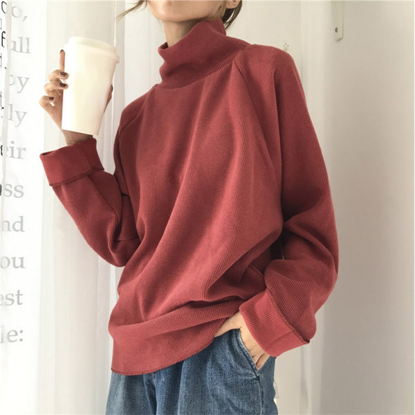 Turtleneck Knitted  Casual Loose Long Batwing Sleeve Sweater