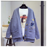 Women Cartoon Embroidery Single Breasted knitted Cardigans Sweater