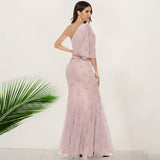 Women Sexy One Shoulder Lace High-waist Party Maxi Dress