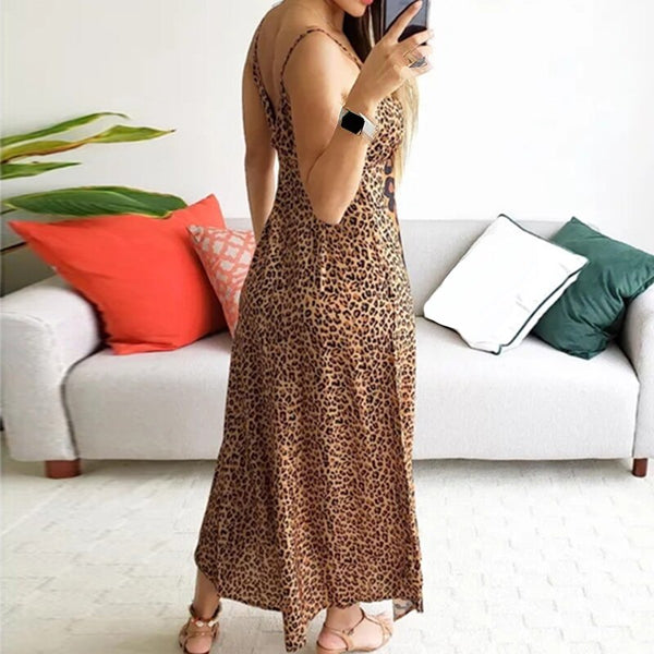 Sexy Leopard V-Neck Party Maxi Dress