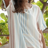 Large Size Striped Loose Split Short Sleeve Maxi Dress