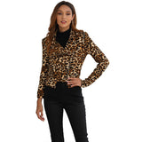 Women Leopard Long Sleeve Zipper Sexy Coat