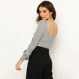 Casual V-neck Long Sleeve Backless Knitted Blouse