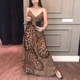 Sexy Leopard V-Neck Party Maxi Dress