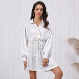 White Stripe Long Sleeve Loose Casual Party Mini Dress