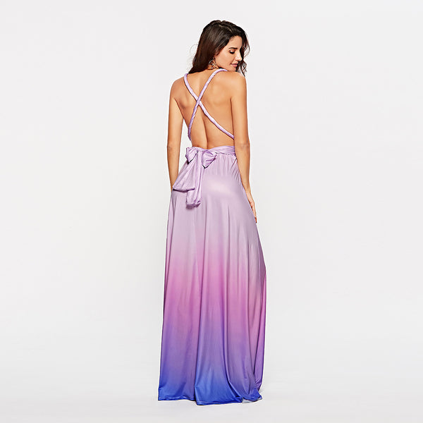 Sexy Lace Up Backless Elegant V Neck Party Maxi Dress