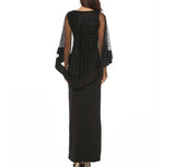 Women Elegant Black Sequin Lace Patchwork Sexy Party Long Maxi Dress