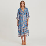 Spanish Rose 3/4 Sleeve Casual Maxi Dress