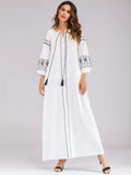 Women Tassel Embroidery Long Sleeve  Plus Size Cotton Maxi Dress
