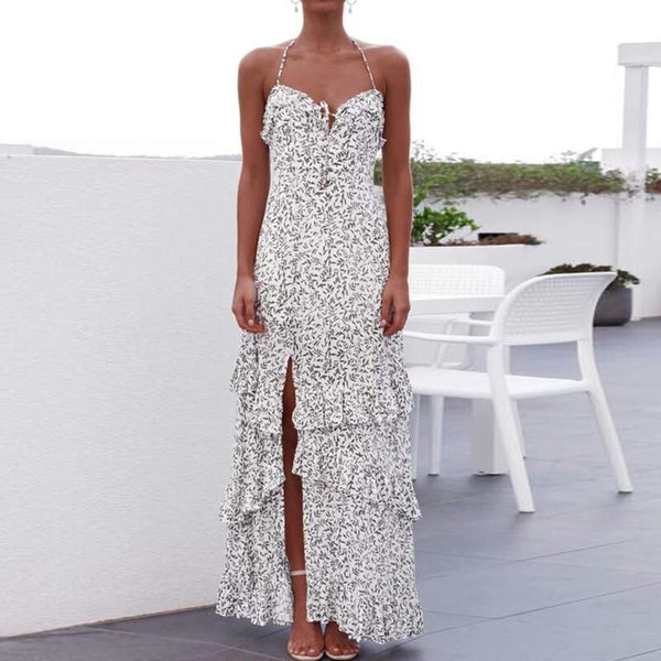 Halter Sexy Floral Print Backless Party Maxi Dress