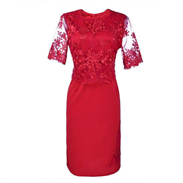 Women Lace Patchwork Half Sleeve High Waist Plus Size Bodycon Dress