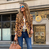 Turn Down Collar Leopard Printed Blazers Coat