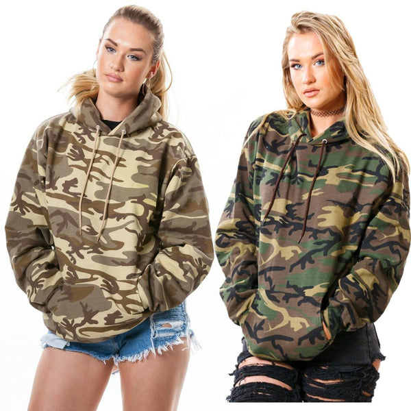 Women Camouflage Hooded Pullover Loose Casual Sweatshirt  