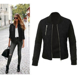 Women O-neck Zipper Stitching Quilted  Bomber Jacket 