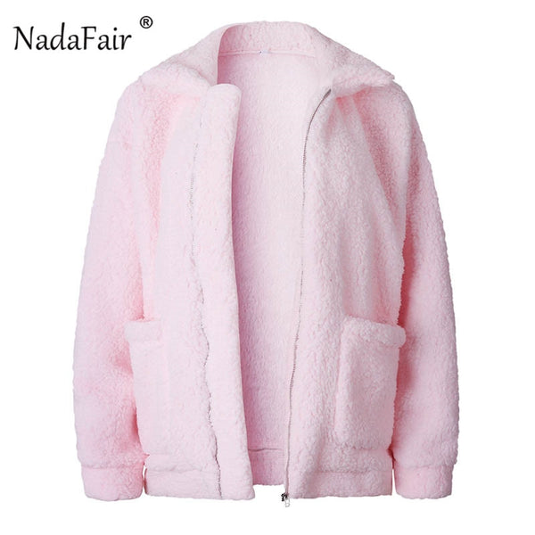 Women  Zipper Plush Thick Casual Plus Size Lamb Winter Faux Fur Coat