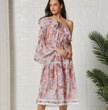 Ruffles One-Shoulder Print Elegant Long Party Dress