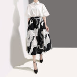 Summer High Elastic Waist Black Pattern Printed Temperament Half-body Skirt