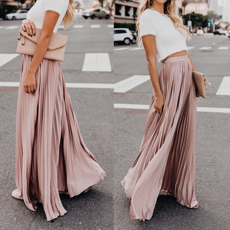 Summer Women Fashion Solid Color Elastic High Waist Skirt – ebuytrends