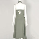 New Fashion Spring Summer Halter Sleeve Gree Single Breasted Loose Long Waist Bandage Maxi Dress