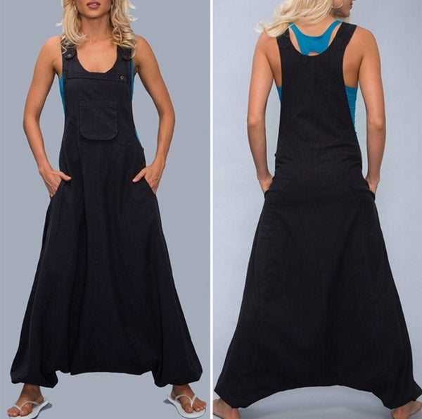 Women sleeveless Casual Button Pockets Solid Jumpsuit 