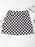 Women checkerboard High Waist Sexy Mini Skirt