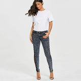 Women Sheer Lace Side Low Waist Slim Casual Skinny Lace Jeans