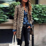 Women Fashion Leopard Print  Casual Turn-Down Collar Jacket 